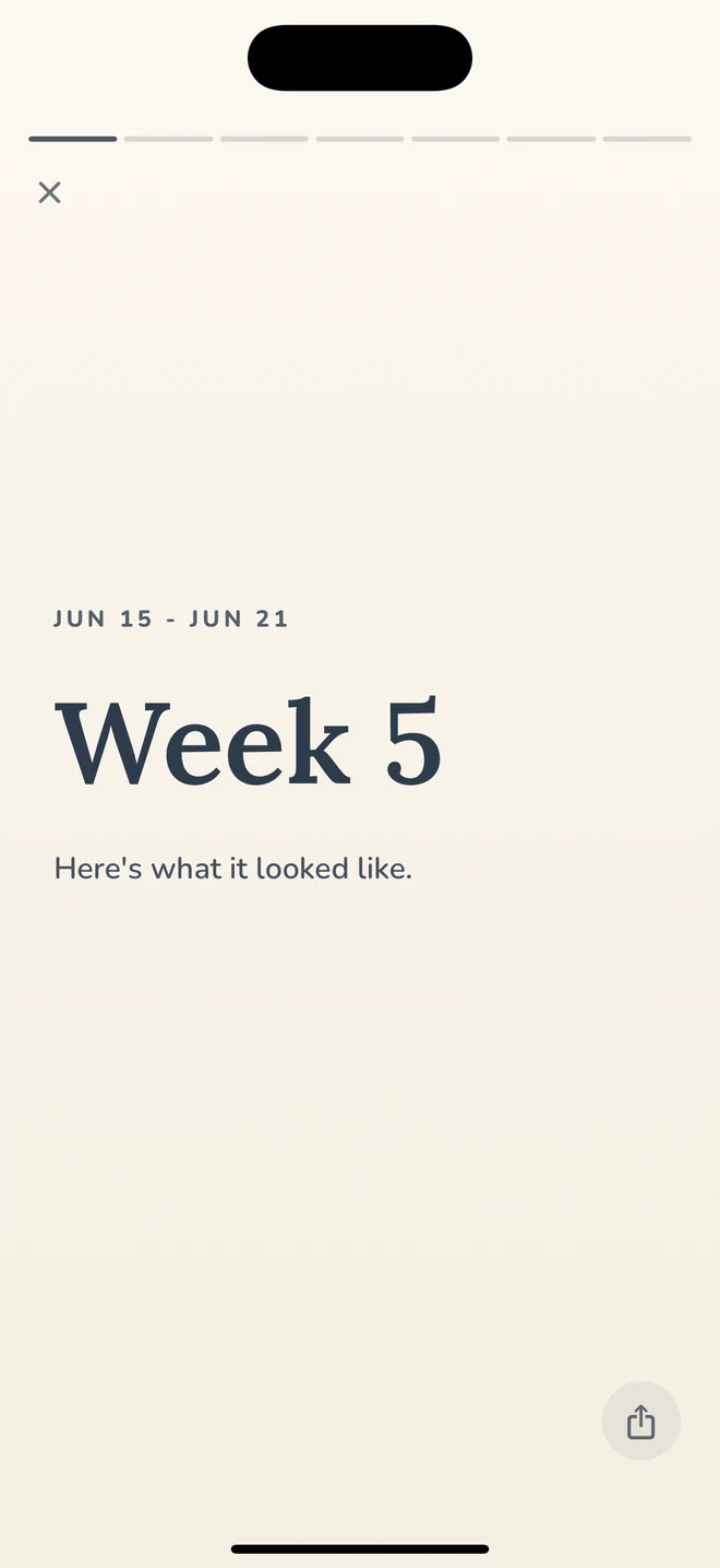 Eggie's 'Her Week' recap, opening on a 'Week 5' title card.